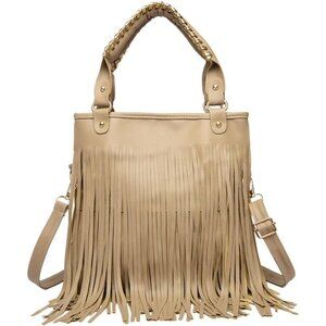 Handbag Faux Leather Shoulder Crossbody Purse with Rivets and Fringes
